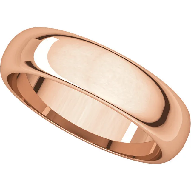 14k Rose Gold 5mm Half Round Band, Size 9