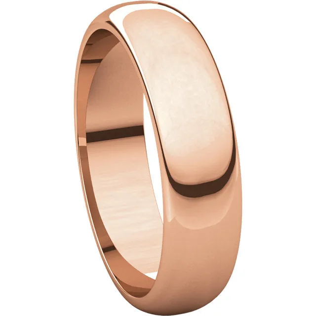 14k Rose Gold 5mm Half Round Band, Size 9