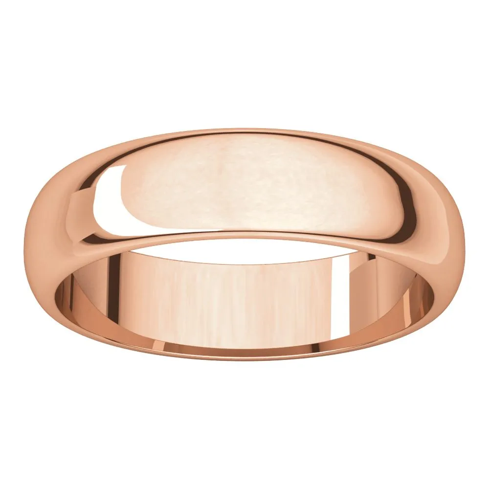 14k Rose Gold 5mm Half Round Band, Size 9