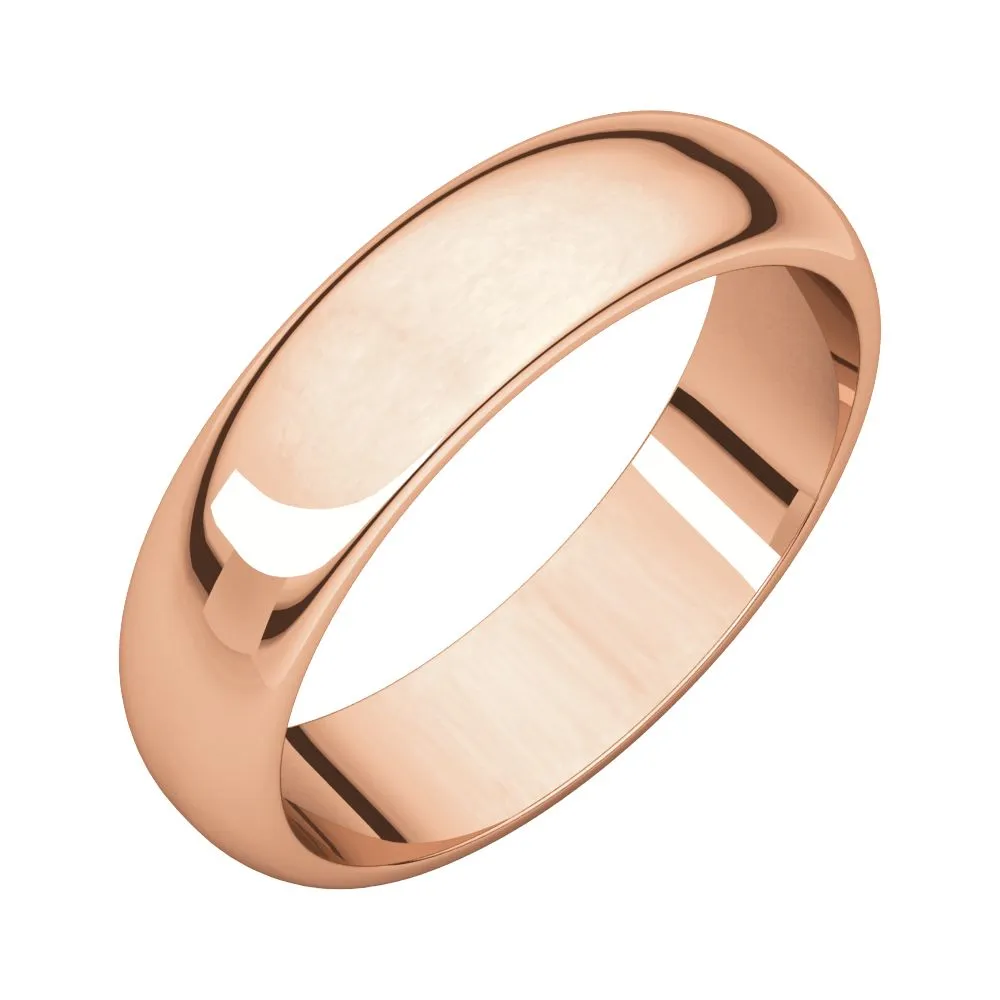 14k Rose Gold 5mm Half Round Band, Size 9