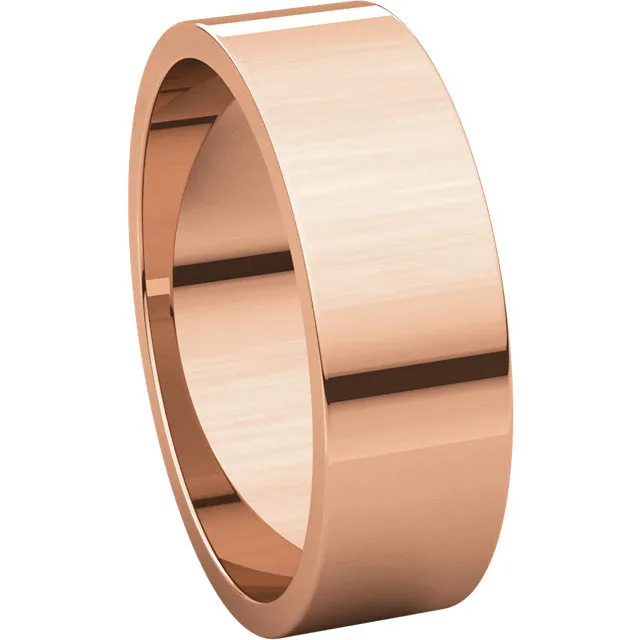 14k Rose Gold 6mm Flat Band, Size 6