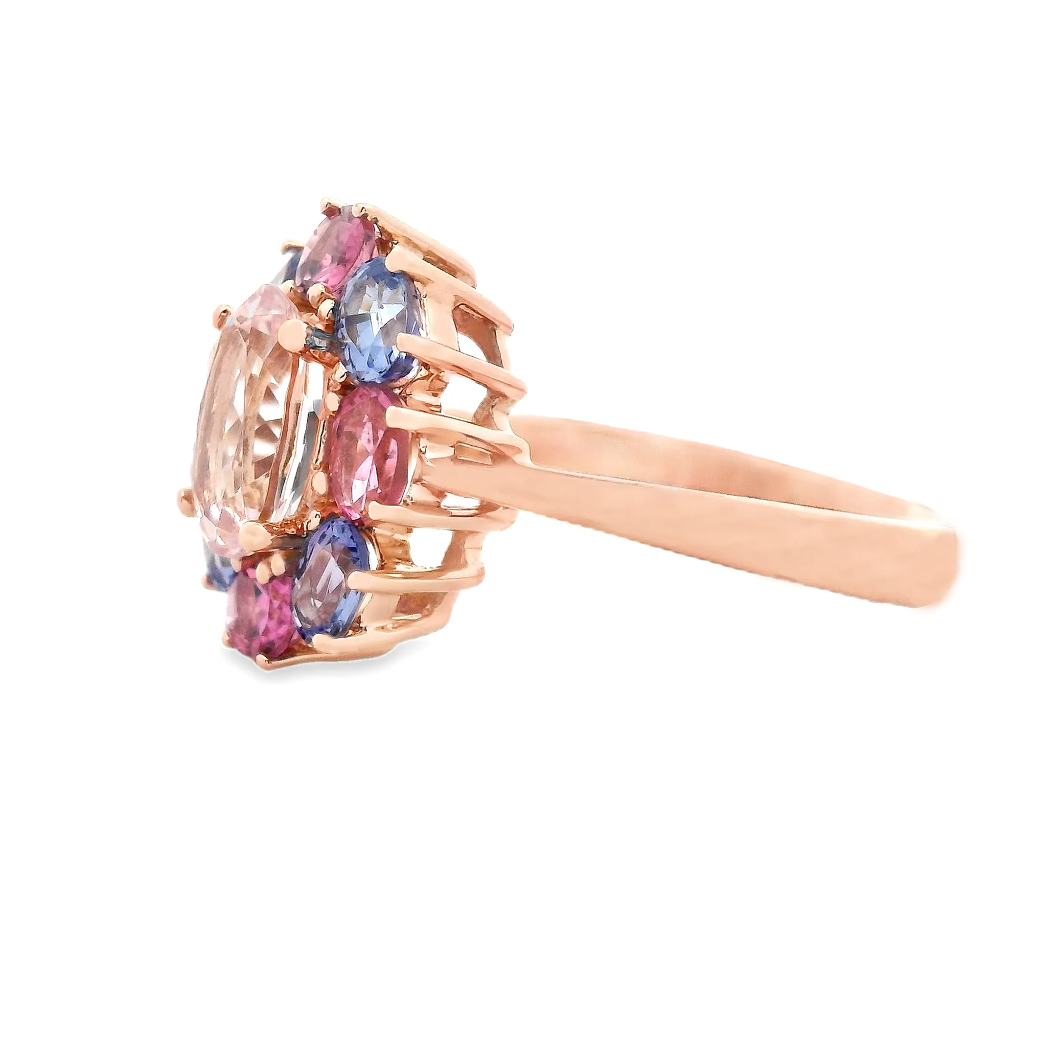 14k Rose Gold Morganite, Tourmaline and Tanzanite Ring