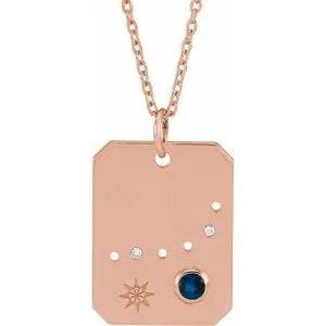 14K Rose Natural Blue Sapphire & .01 Natural Diamond Capricorn Constellation 16-18" Necklace