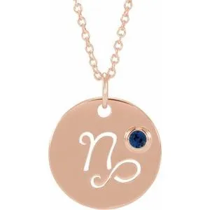 14K Rose Natural Blue Sapphire Capricorn Zodiac 16-18" Necklace