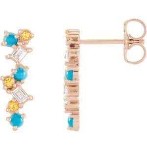 14K Rose Turquoise, Honey Topaz & 1/10 CTW Diamond Scattered Bar Earrings