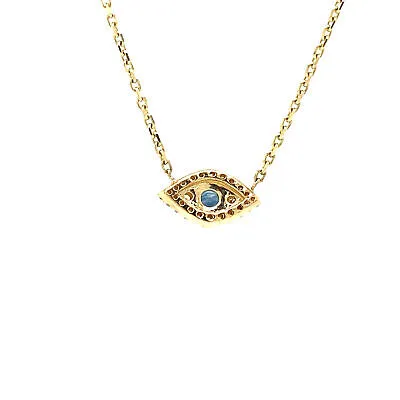 14K Sapphire Diamond Hamsa Eye Necklace Yellow Gold