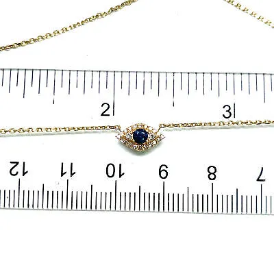 14K Sapphire Diamond Hamsa Eye Necklace Yellow Gold