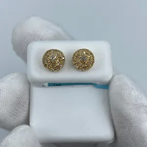 14K Small Circle Cake Diamond Earrings