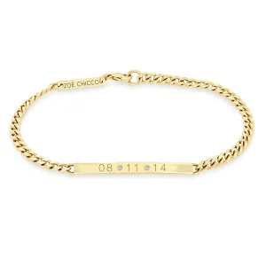 14k Small Curb Chain Date ID Bracelet with Diamonds