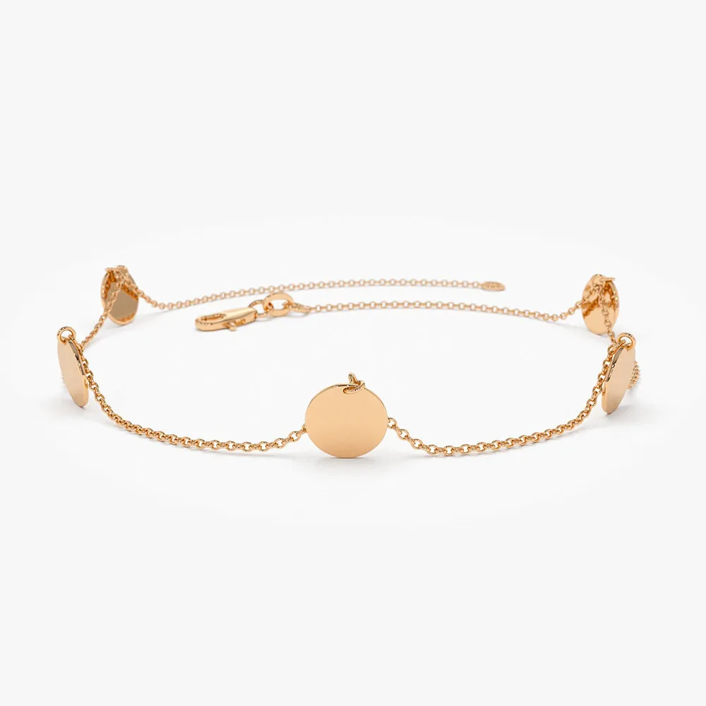 14K Solid Gold Dangle Disc Bracelet
