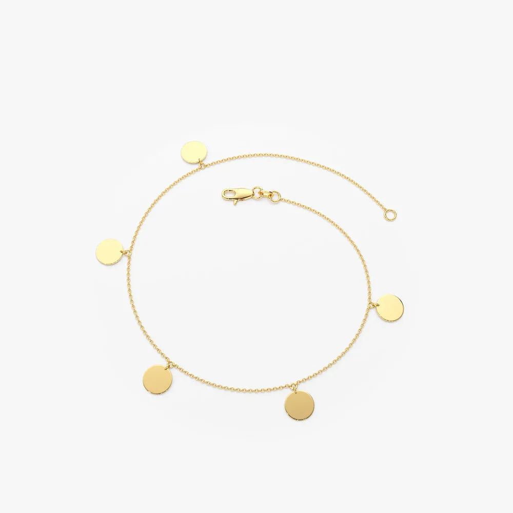 14K Solid Gold Dangle Disc Bracelet