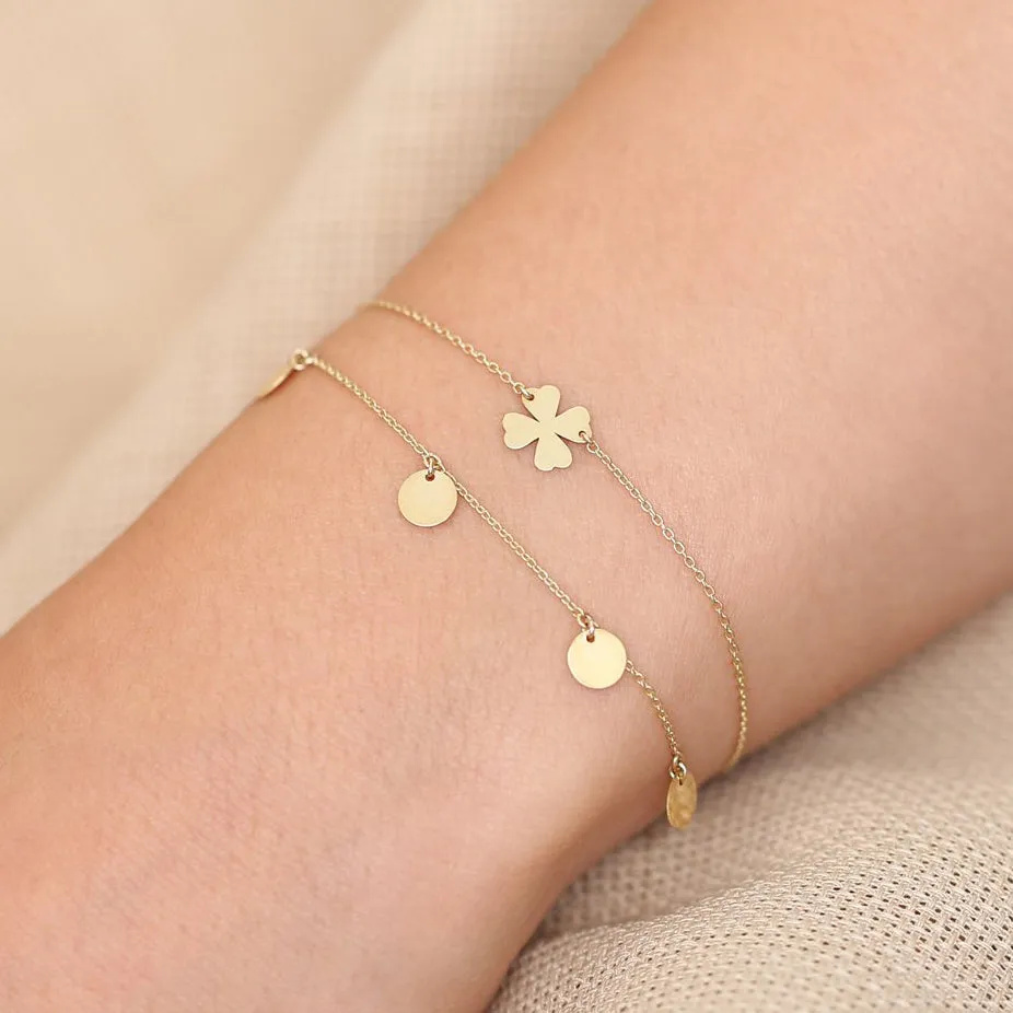14K Solid Gold Dangle Disc Bracelet