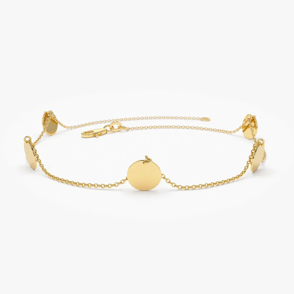 14K Solid Gold Dangle Disc Bracelet