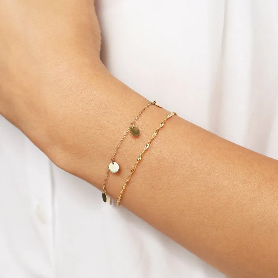 14K Solid Gold Dangle Disc Bracelet