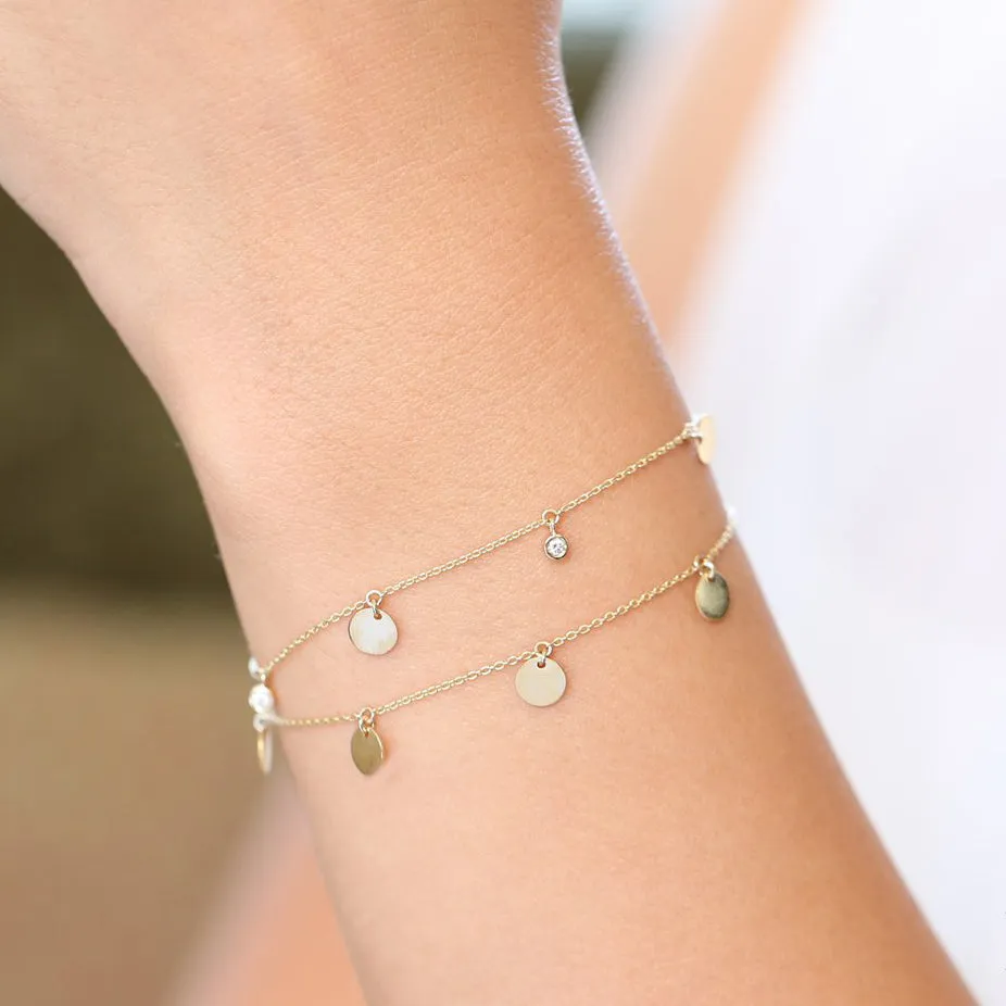 14K Solid Gold Dangle Disc Bracelet