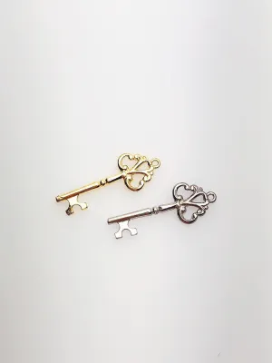 14K Solid Gold Key Charm w/ Ring, 7.1x18.7mm, Made in USA (L-9)