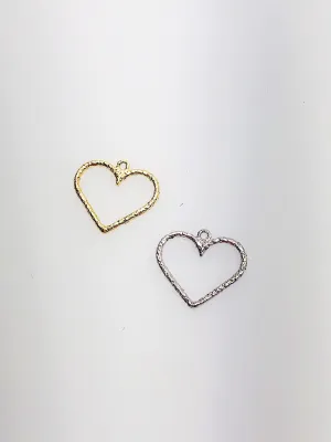 14K Solid Gold Textured Hearts Charm w/ Ring, 12.4x11.0mm, Made in USA (L-136)