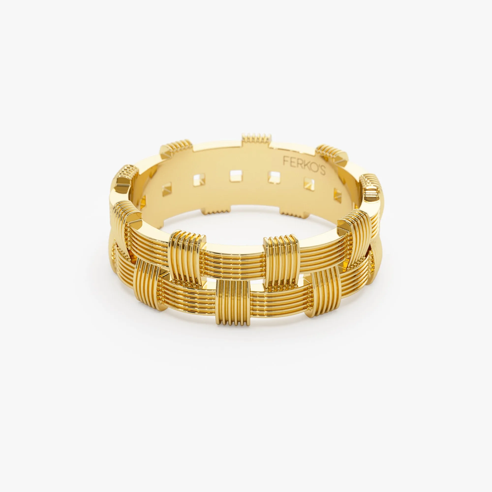 14K Stackable Ribbed Woven Gold Ring