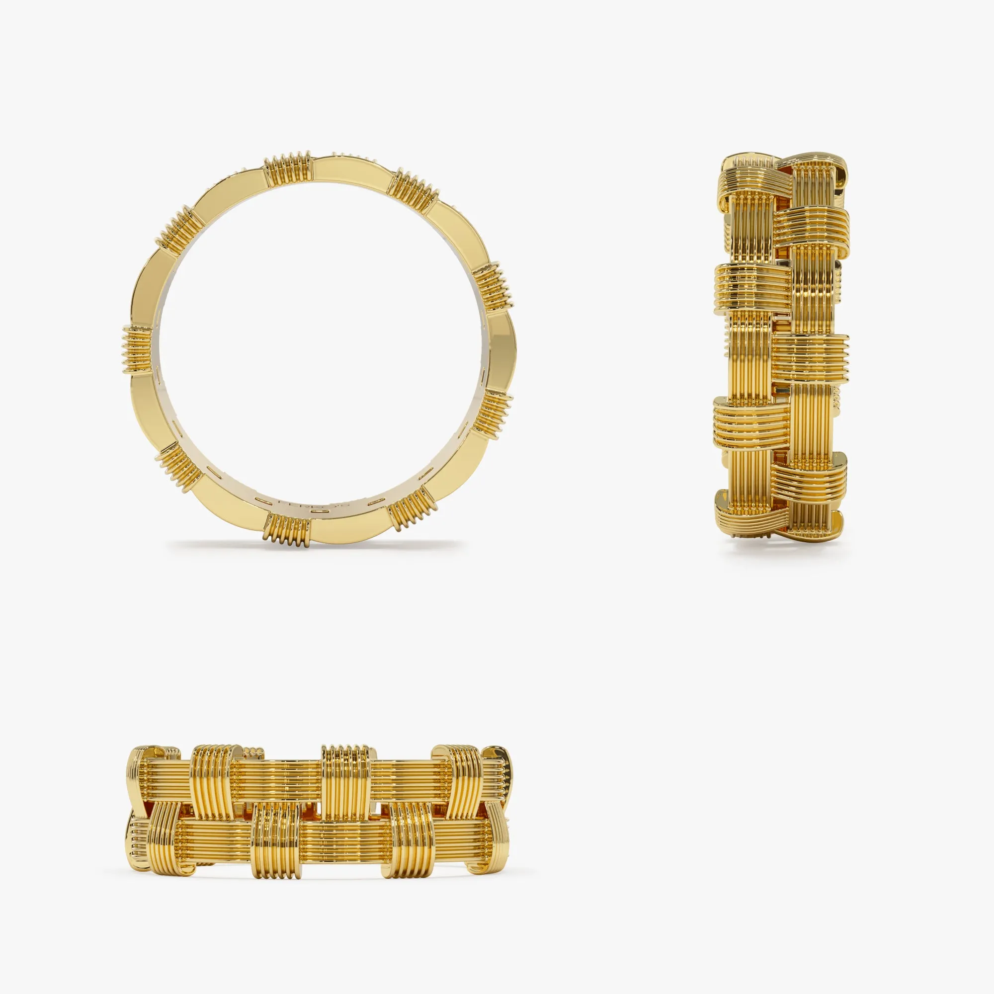 14K Stackable Ribbed Woven Gold Ring