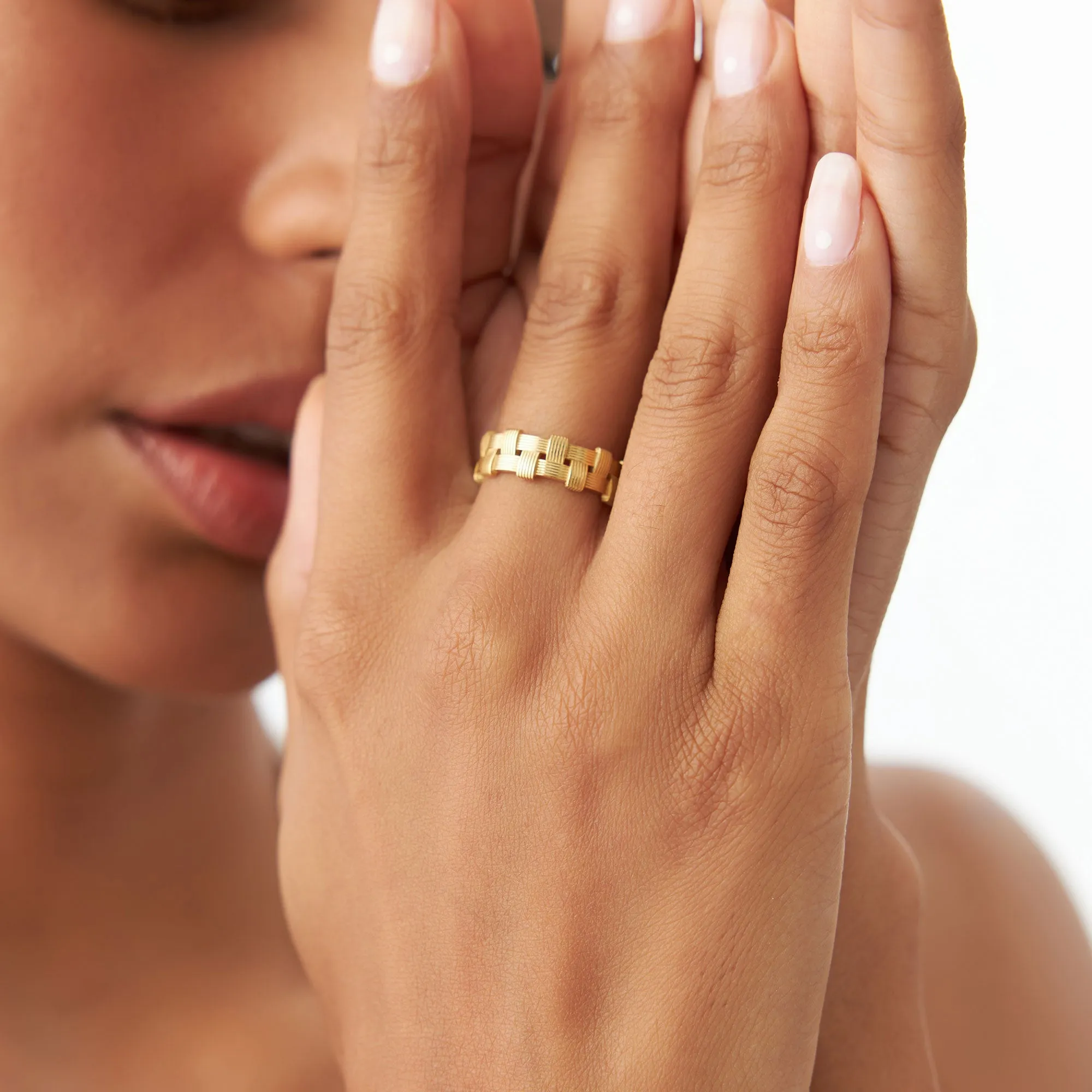 14K Stackable Ribbed Woven Gold Ring