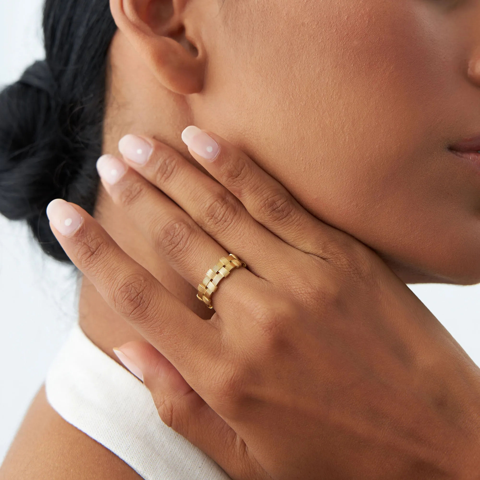 14K Stackable Ribbed Woven Gold Ring