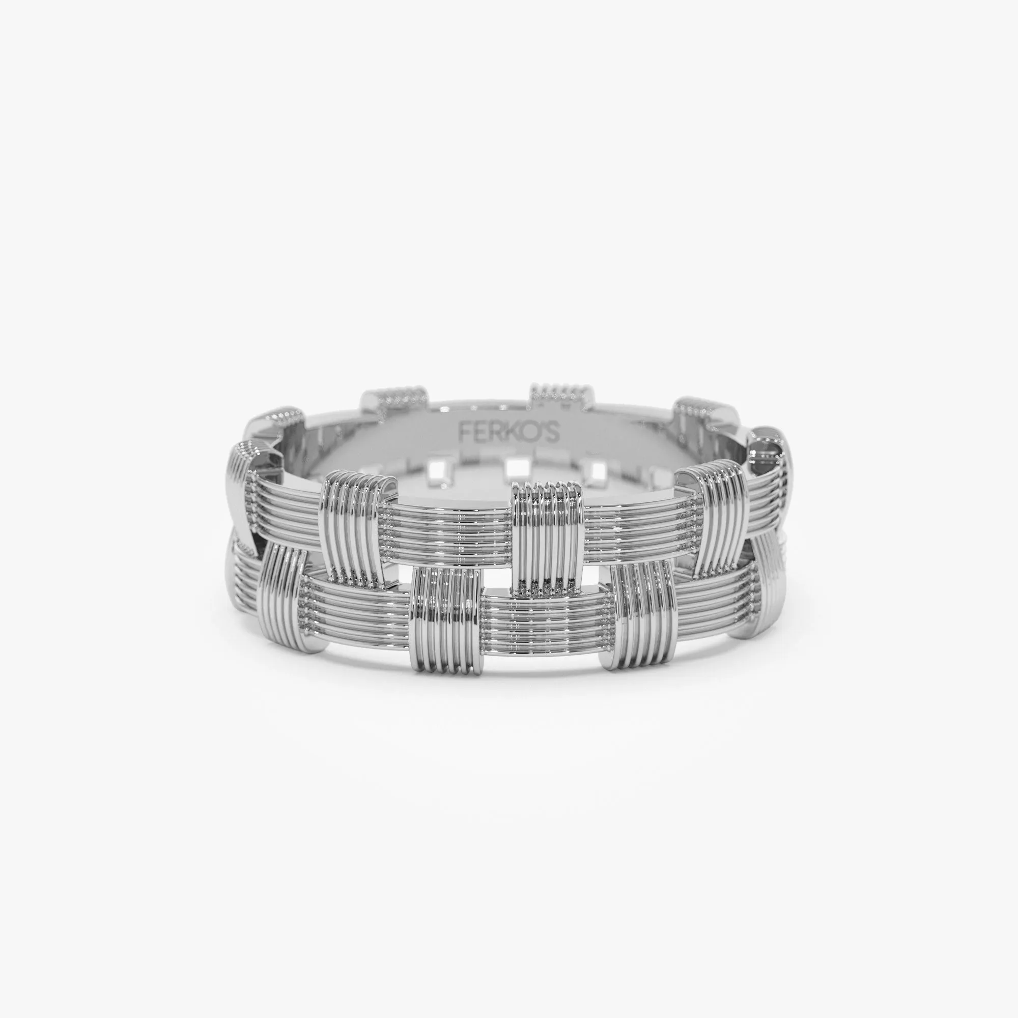 14K Stackable Ribbed Woven Gold Ring