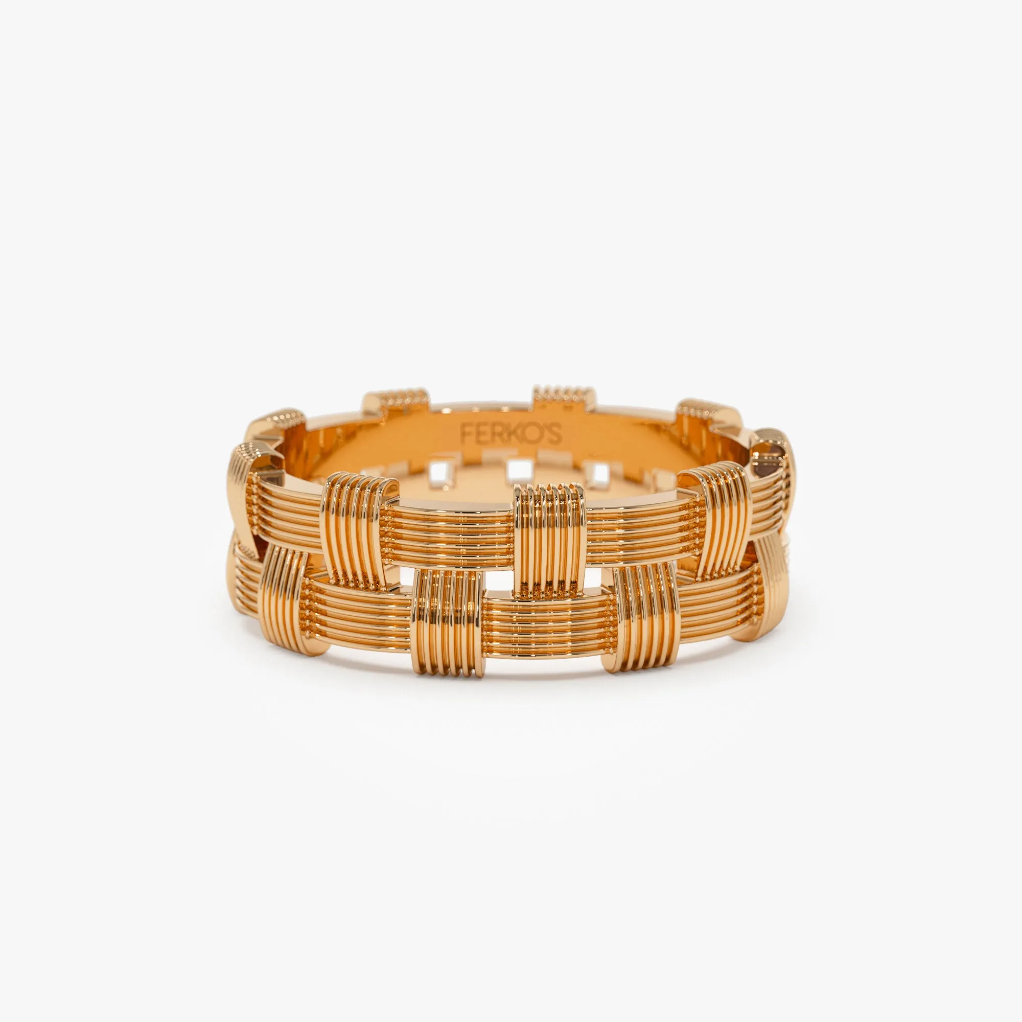 14K Stackable Ribbed Woven Gold Ring
