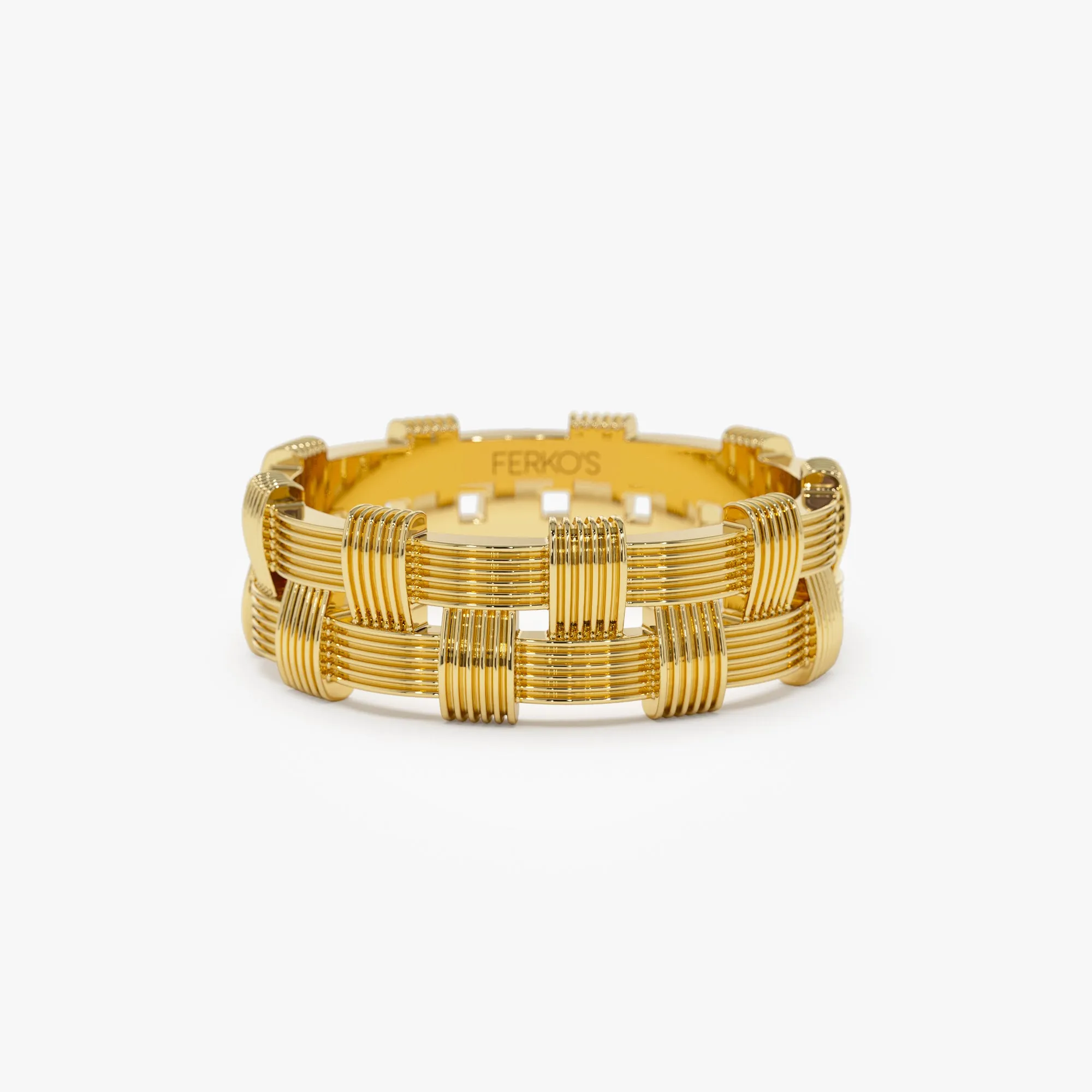 14K Stackable Ribbed Woven Gold Ring