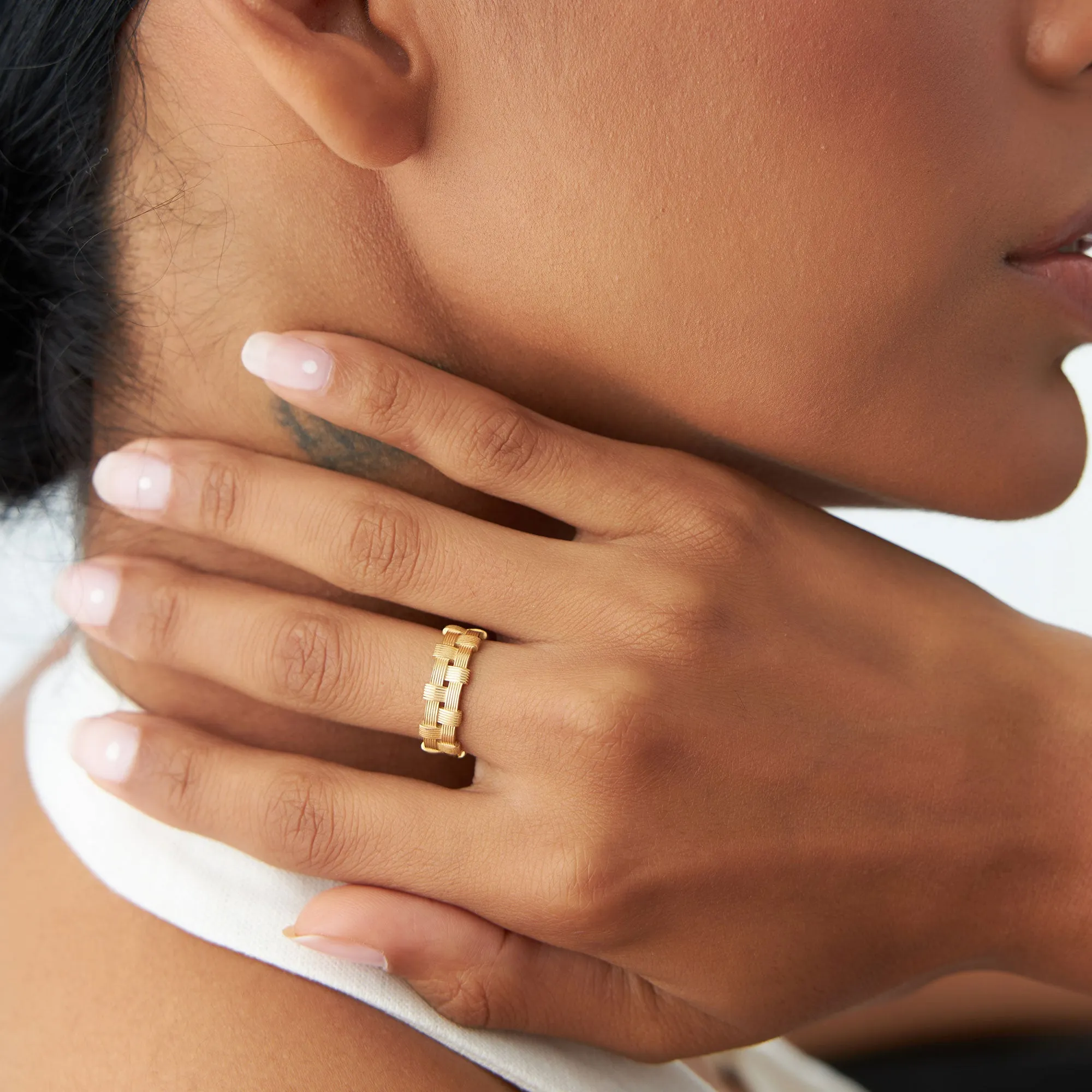 14K Stackable Ribbed Woven Gold Ring