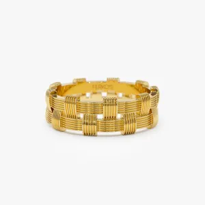 14K Stackable Ribbed Woven Gold Ring