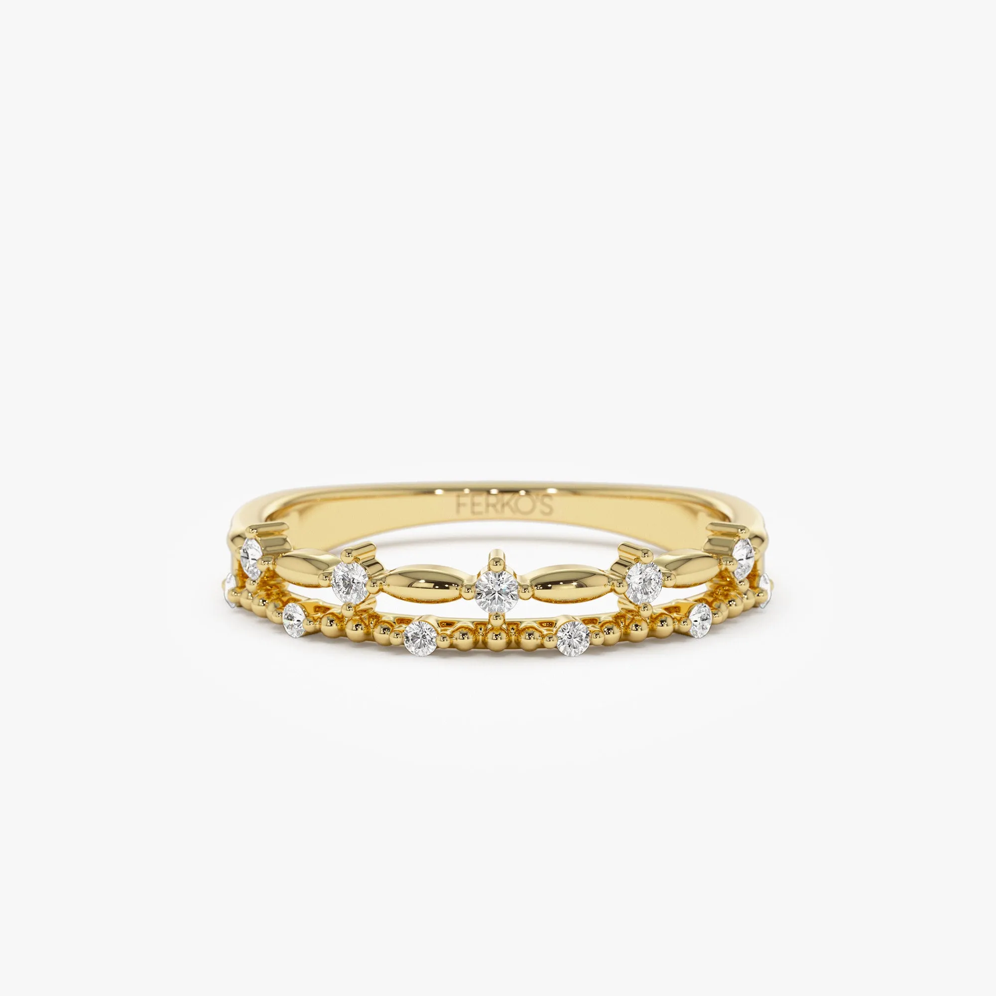 14k Stacked Double Band Diamond Ring