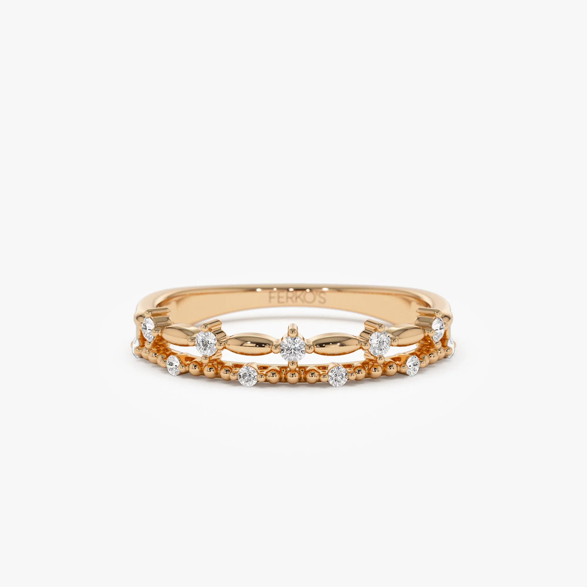 14k Stacked Double Band Diamond Ring