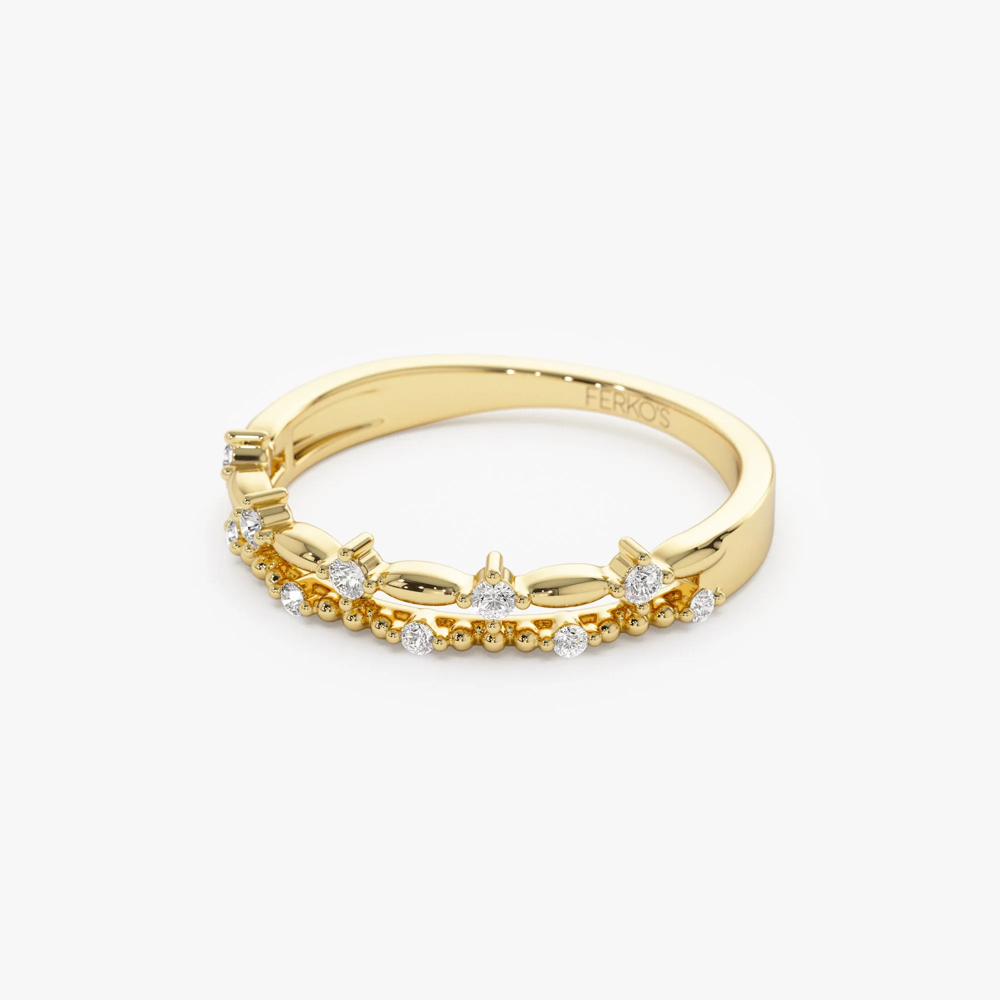 14k Stacked Double Band Diamond Ring