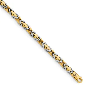 14K Two-tone 8 inch 4.2mm Hand Polished Fancy Link with Lobster Clasp Bracelet