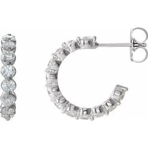 14K White 1 3/8 CTW Diamond Hoop Earrings