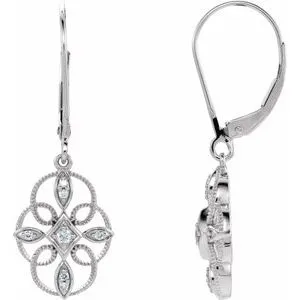 14K White 1/10 CTW Diamond Granulated Filigree Earrings
