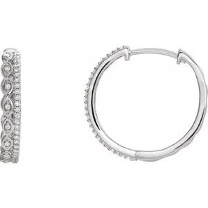 14K White 1/4 CTW Diamond Geometric Hoop Earrings