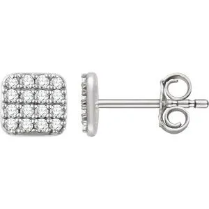 14K White 1/5 CTW Diamond Square Cluster Earrings