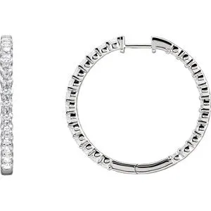 14K White 3 CTW Lab-Grown Diamond Inside-Outside Hinged 25 mm Hoop Earrings