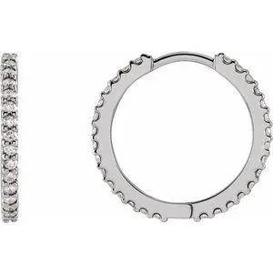 14K White 5/8 CTW Diamond Hinged 18 mm Hoop Earrings