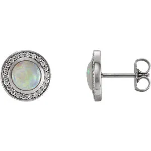 14K White 6 mm Opal & 1/5 CTW Diamond Halo-Style Earrings