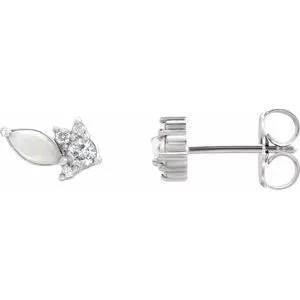 14K White Australian Opal & 1/6 CTW Diamond Cluster Earrings