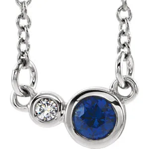 14K White Blue Sapphire & .02 CTW Diamond 16" Necklace