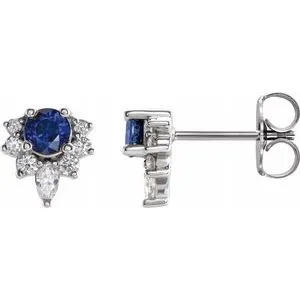 14K White Blue Sapphire & 1/6 CTW Diamond Earrings