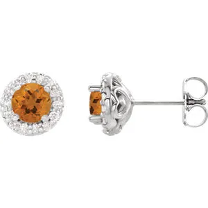 14K White Citrine & 1/4 CTW Diamond Earrings