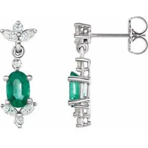 14K White Emerald & 3/8 CTW Diamond Earrings