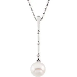 14K White Freshwater Cultured Pearl & .09 CTW Diamond 18" Necklace