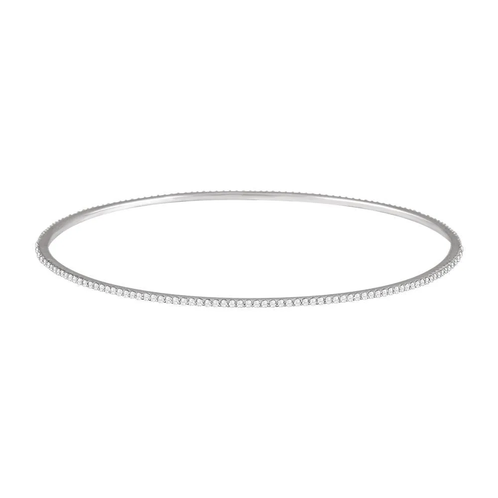 14k White Gold 1 CTW Diamond Stackable Bangle Bracelet