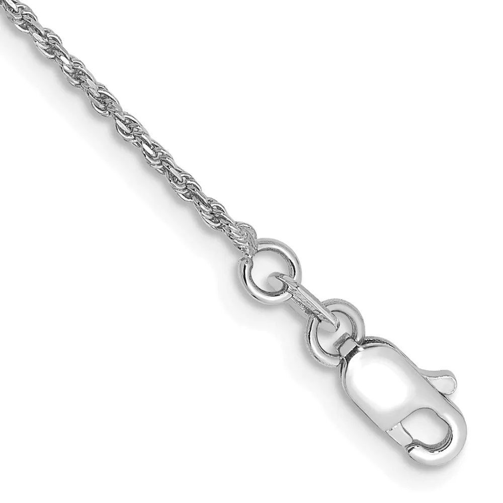 14k White Gold 1.15mm Diamond-cut Machine Made Rope with Lobster Clasp Chain Bracelet