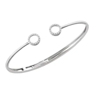 14k White Gold 1/6 CTW Diamond Circle Hinged Bangle 7" Bracelet